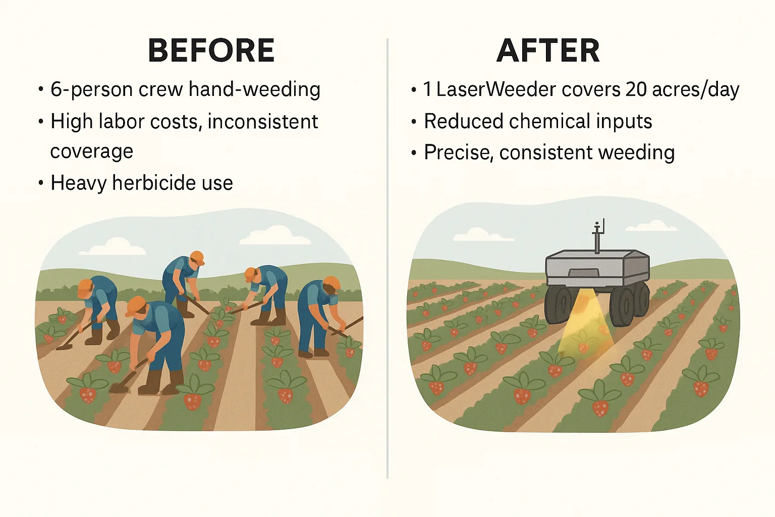 robotics use in agriculture before and after use of automation